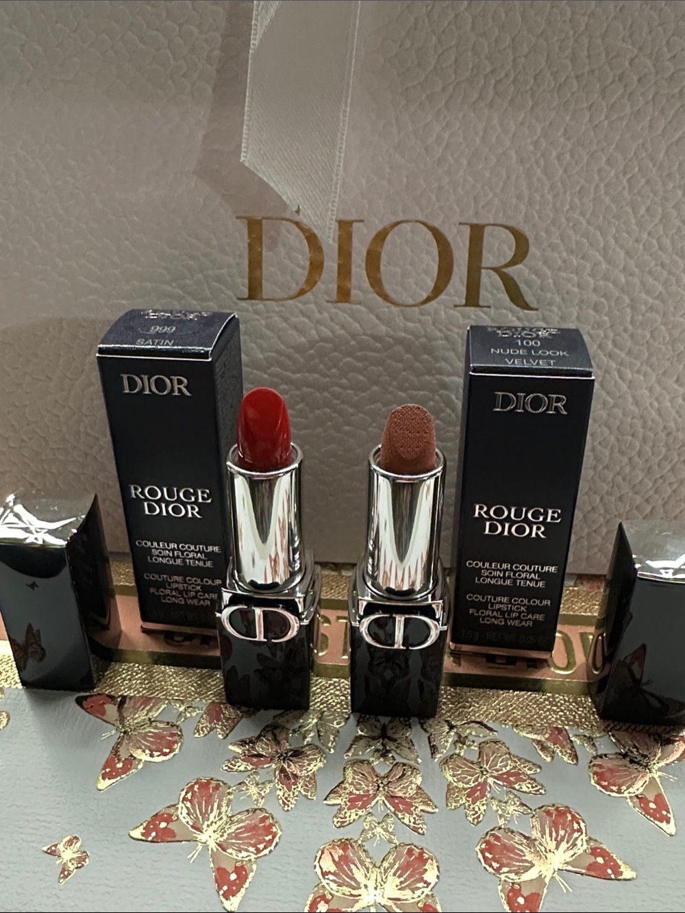 Dior Rouge Dior Lipstick Pair — Satin 999 & Nude Look Velvet 100 1.5g